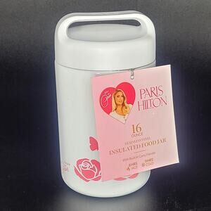 Paris Hilton 16 oz Stainless Steel Insulated Food Jar Pink Roses Butterflies NWT